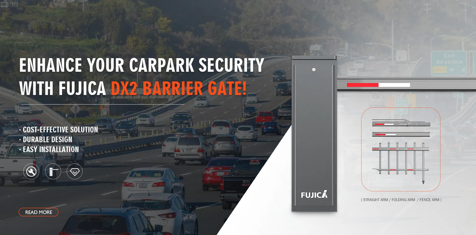 FUJICA DX2 barrier gate carpark security straight arm folding arm fence arm cost-effective parking solution