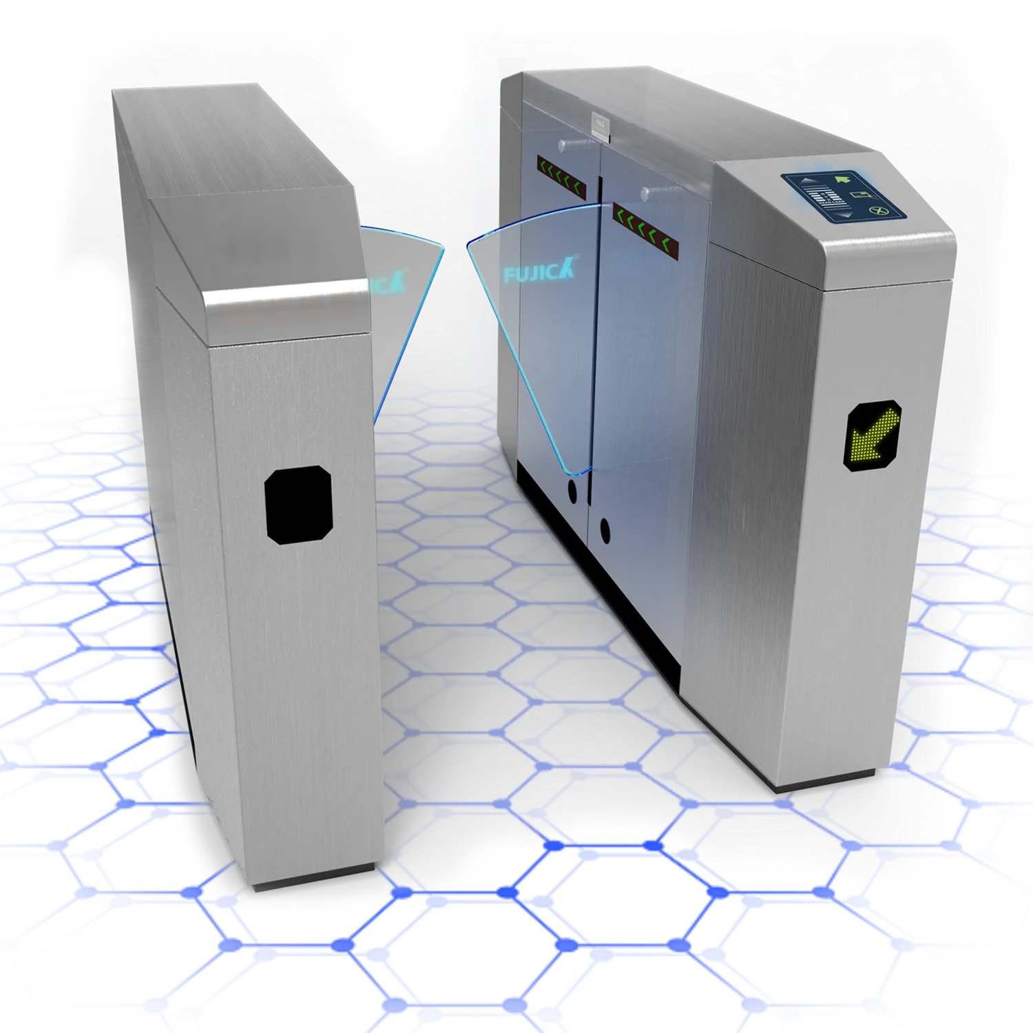 imgi_7_d17d1fb7-4fe6-479e-8898-aa3f0a9cf356 FUJICA flap gate pedestrian turnstile stainless steel with face recognition access control product image